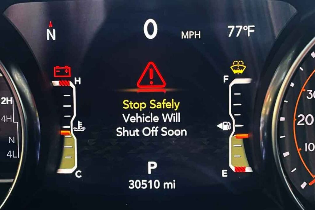 stop safely vehicle will shut off soon
