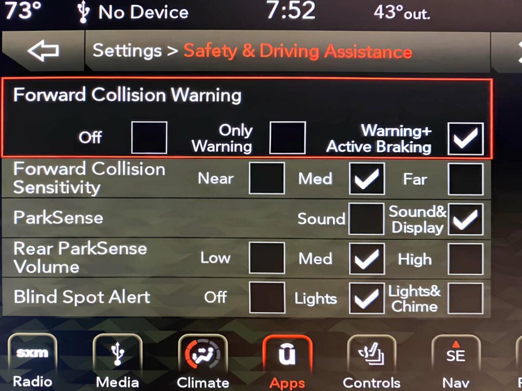 Forward Collision Warning Settings